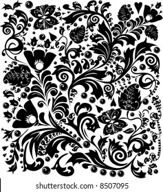 illustration with black ornament on white background