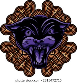 Illustration of a black panther with angry face expression.
