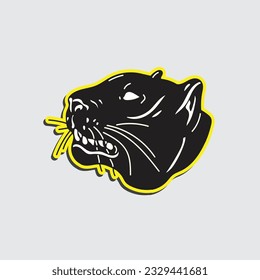 Illustration of a black panther with angry face expression. Vector illustration.