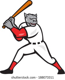 Illustration of a black panther baseball player batter hitter batting viewed from side done in cartoon style isolated on white background.