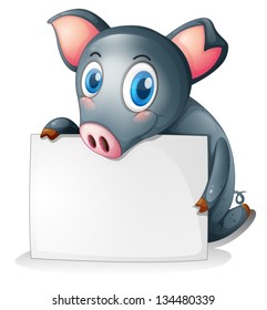 Illustration of a black pig holding an empty signage on a white background