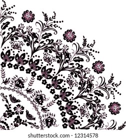 illustration with black and pink flower quadrant ornament