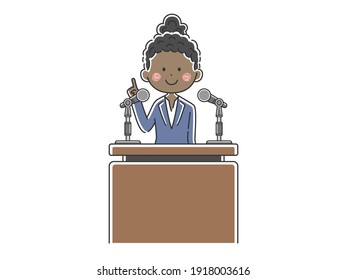 Illustration of a black politician giving a speech.