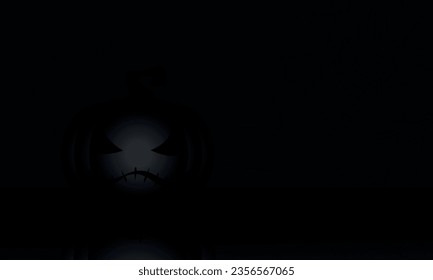 Ilustración de una calabaza negra sobre un fondo negro. Jack Lantern. Cartel de Halloween. Postal. Cartel.