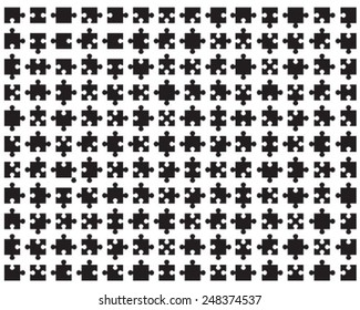 Illustration of black puzzle with separate elements, vector