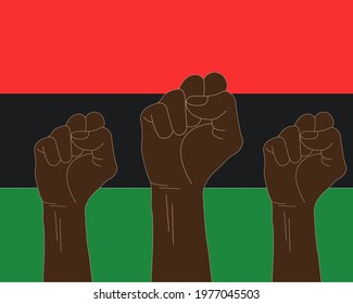 An illustration of black raised fists. Pan-African flag. Juneteenth concept. Freedom day celebration.