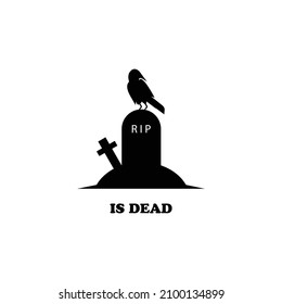 Illustration of black raven on the grave. 