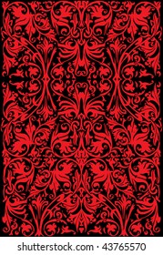 illustration with black and red curled design
