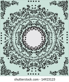 illustration with black round frame on blue background