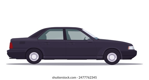 Illustration of a black sedan car on a white background. Concept of transportation. Vector illustration