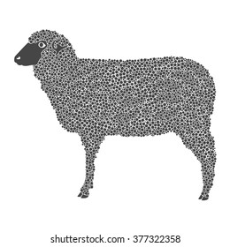 illustration black sheep stand on white background