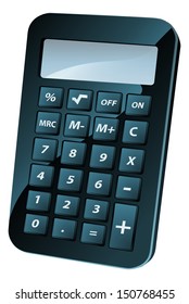 An illustration of a black shiny retro calculator or calculator icon
