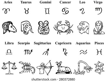 Illustration Black Signs Zodiac Pictures On Stock Vector (Royalty Free ...