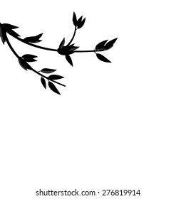Illustration Black Silhouette Branch Tree with Leafs Frame for Design isolated on white - vector