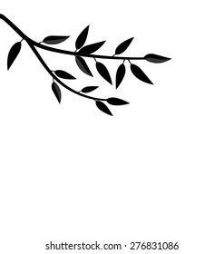 Illustration Black Silhouette Branch Tree with Leafs Frame for Design isolated on white - vector