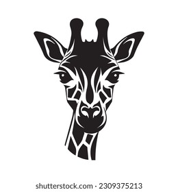 illustration of a black silhouette giraffe. Isolated white background. 