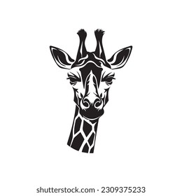 illustration of a black silhouette giraffe. Isolated white background. 