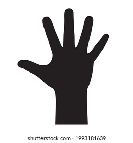 illustration black silhouette of a hand, palm up, fingers outstretched.