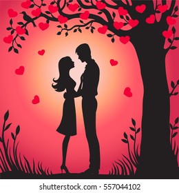 Illustration black silhouette of lovers embracing on a white background Couple in love Illustration of man and woman lovers