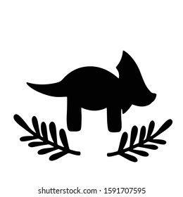 Illustration of black silhouettes dinosaur with twigs. Dino print. Vector version. 