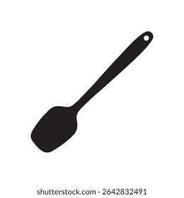 
Ilustração de uma espátula de silicone preto com uma alça longa e um orifício na extremidade para pendurar