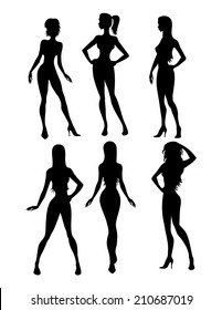 Illustration Black Six Girls Silhouette Stock Vector (Royalty Free ...