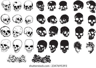 illustration with black skeleton drawings on a white background