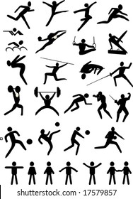 illustration with black sport icons isolated on white background