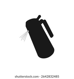 Ilustração de uma lata de spray preto com bocal pulverizando uma névoa fina em uma arte de fundo branca