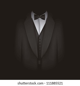 illustration of black suit with bow tie, blazer, vector illustration