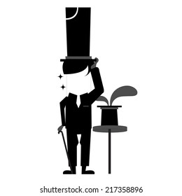 Illustration of black suit magician