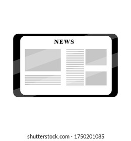 illustration of a black tablet in a horizontal position with a news feed template on a screen on a white background