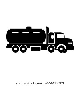 Illustration of a black tank truck with a cylindrical tank on a white background