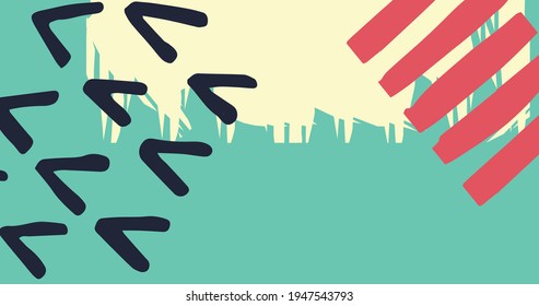 Illustration of black ticks, yellow and pink paint strokes on green background. colour and contrast pop art concept digitally generated image.