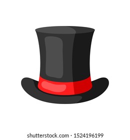 Illustration of black top hat. Accessory for festival and party.