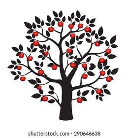 Illustration of Black Tree and Red Apples.