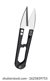 Illustration eines schwarzen Gebrauchsmessers mit spitzen Metallklingen und ergonomischem Griff