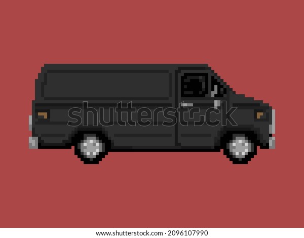 Illustration of black van\
in pixel art\
style