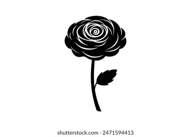 Illustration of a black vector art depicting the elegant silhouette of a Ranunculus flower.