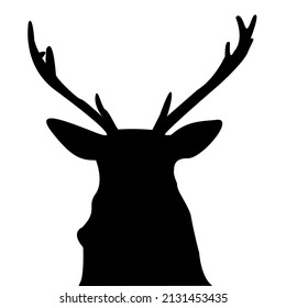 illustration of Black vector silhouette of a deer's head with antlers on a white background. 