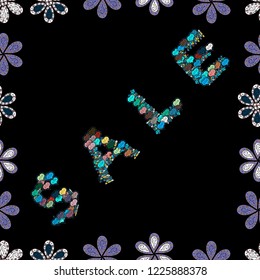 Illustration in black, violet and blue colors. Sale Discount background for the online store, shop, promotional leaflet, poster, banner. Seamless. Vector format.