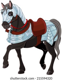 Illustration of black war horse