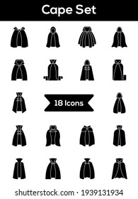 Illustration of Black and White Cape Icon Set in Flat Style.