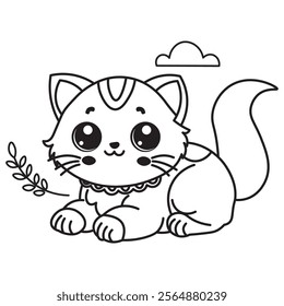 illustration of Black And White Coloring Book With Bold Lines, Cute Animal Kitty