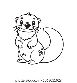 illustration of Black And White Coloring Book With Bold Lines, Cute Animal otter