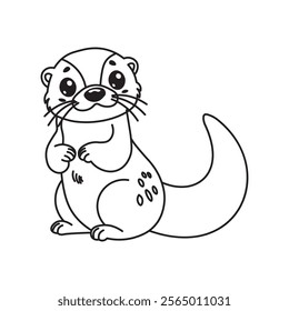illustration of Black And White Coloring Book With Bold Lines, Cute Animal otter