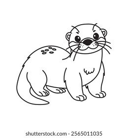illustration of Black And White Coloring Book With Bold Lines, Cute Animal otter