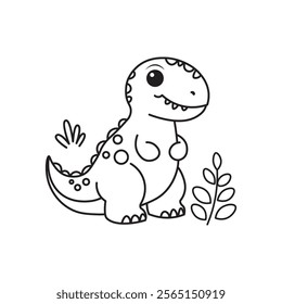 illustration of Black And White Coloring Book With Bold Lines, Cute Animal Dino