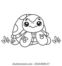 illustration of Black And White Coloring Book With Bold Lines, Cute Animal Turtle