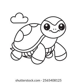 illustration of Black And White Coloring Book With Bold Lines, Cute Animal Turtle